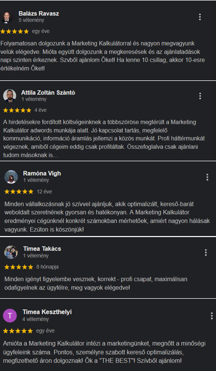 Marketing Kalkulátor Google-értékelések – 4,9 csillag az ügyfélvéleményekben